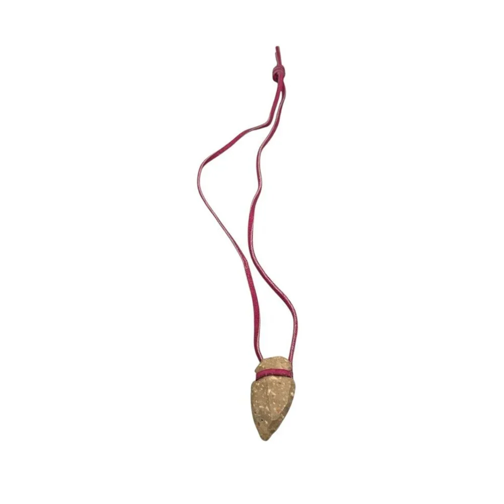 Arrowhead Stone Pendant Necklace on Pink Suede Leather Cord Boho Tribal